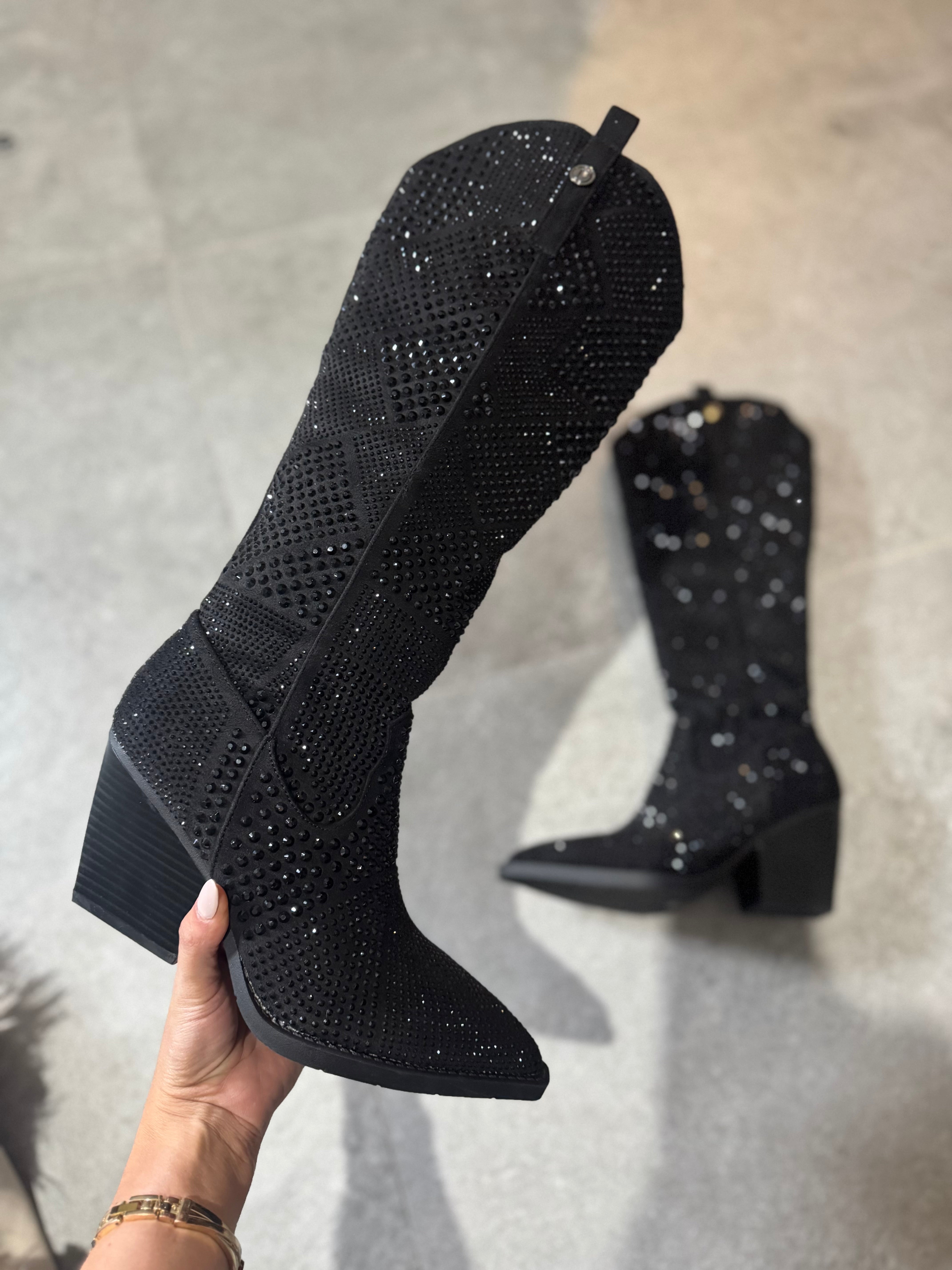 L BRILLOS F Bota Larga Negra Tacón 8 cm