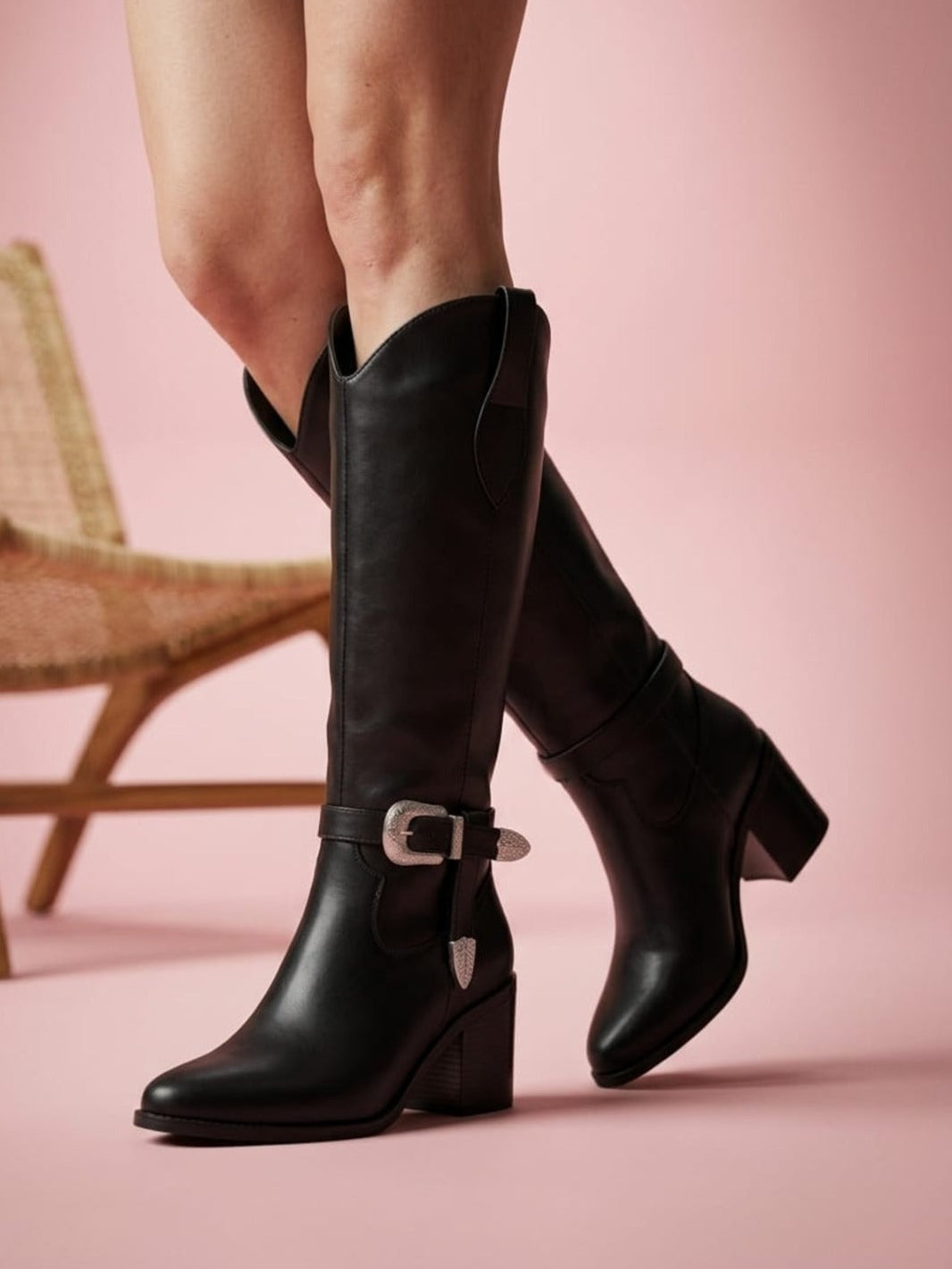 9865L Bota Vaquera con Hebilla tacón 7 cm