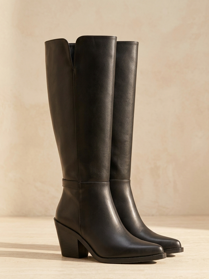408A Bota Chamorro ancho Clásica larga Negra tacón 8 cm