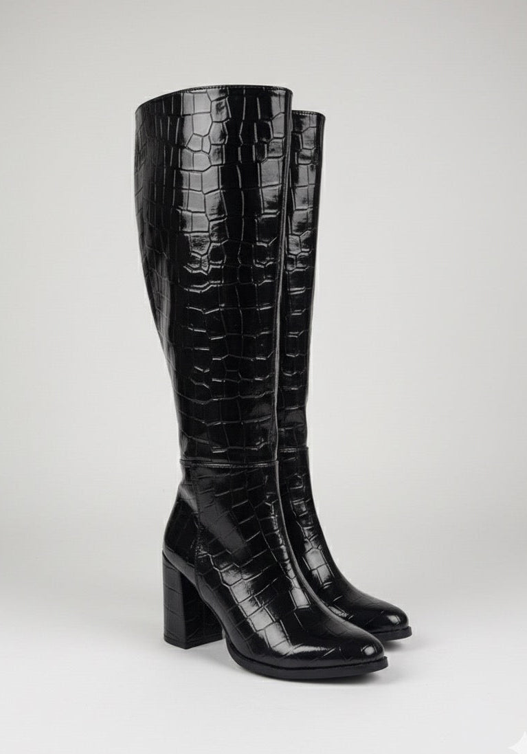 380 Bota larga Drilo Charol Negro tacón 9 cm