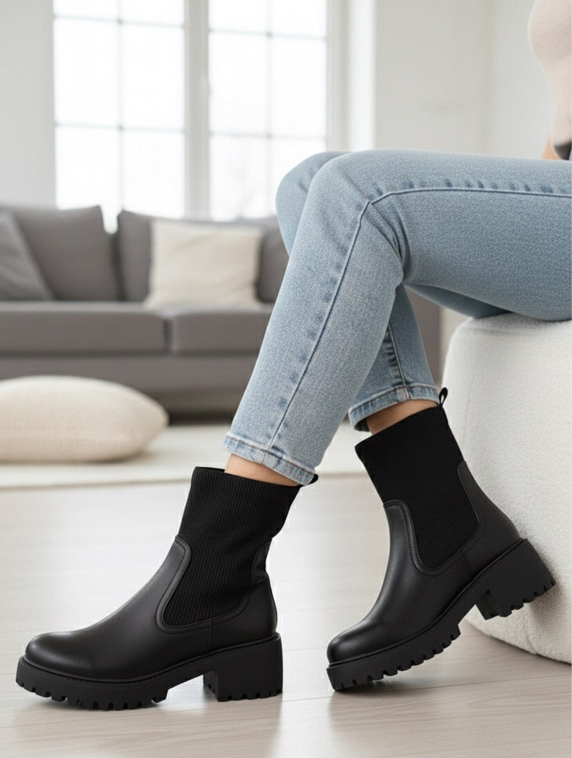 304 Botín Negro Calcetín tacón 8 cm