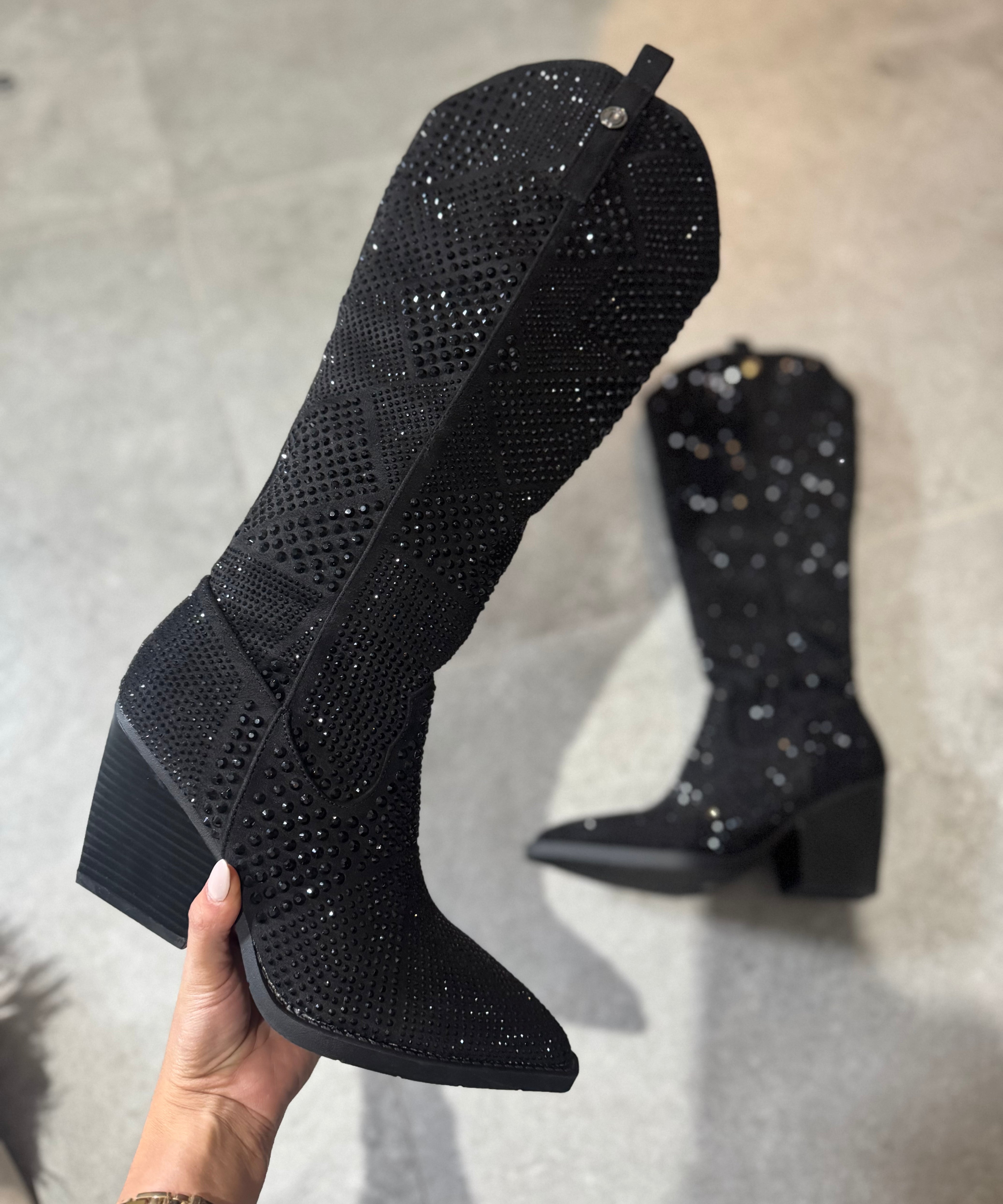 L BRILLOS F Bota Larga Negra Tacón 8 cm