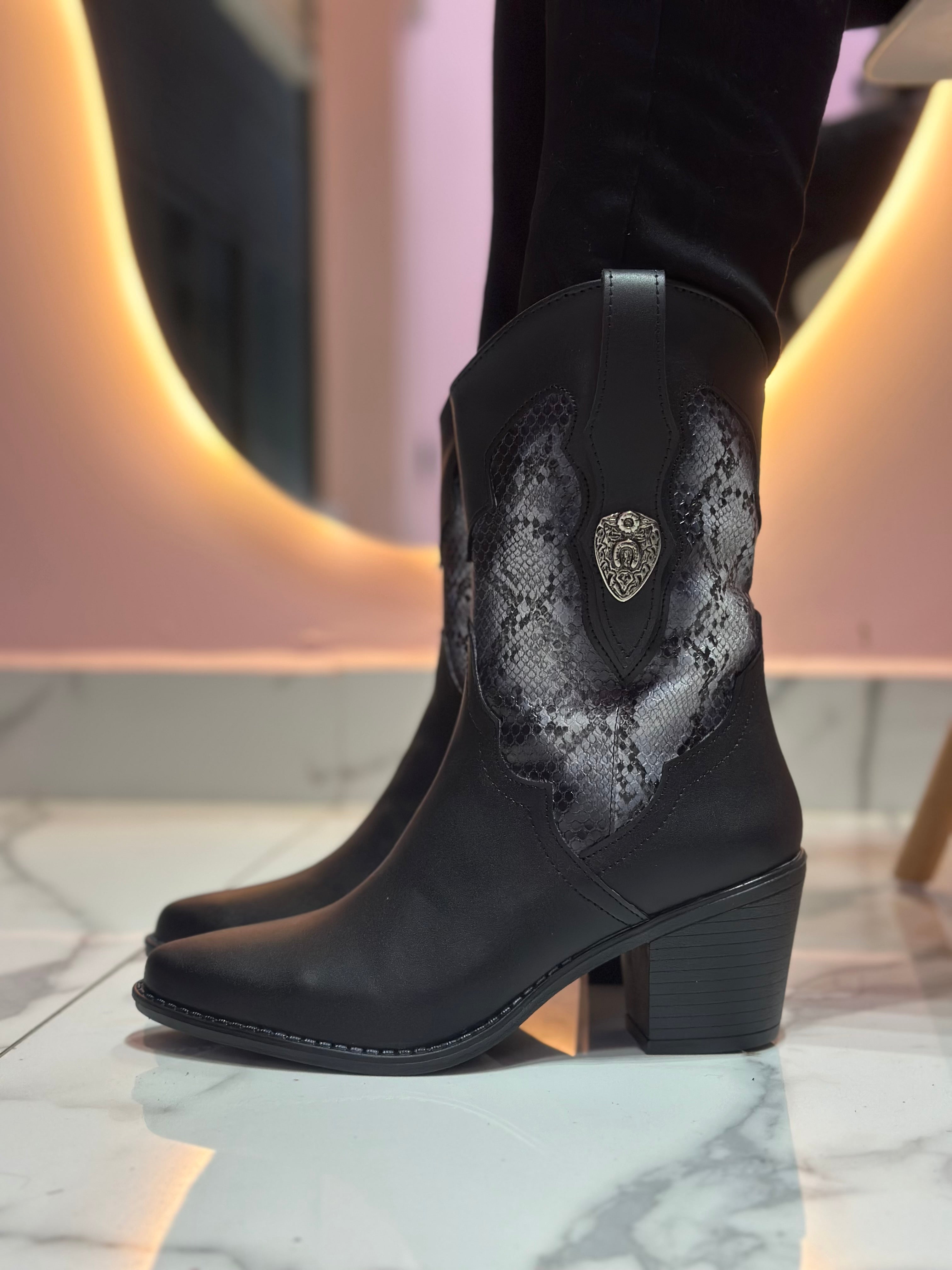 400L Botín Grabado Víbora Tacón 7 cm