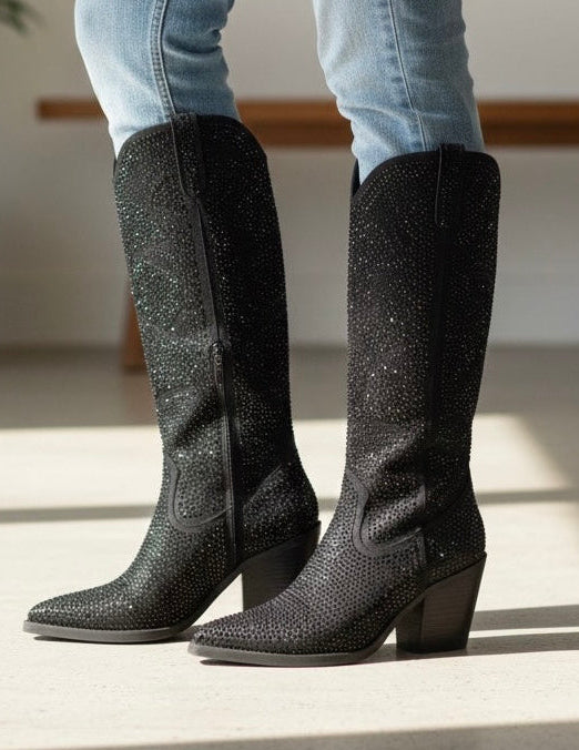 L BRILLOS F Bota Larga Negra Tacón 8 cm