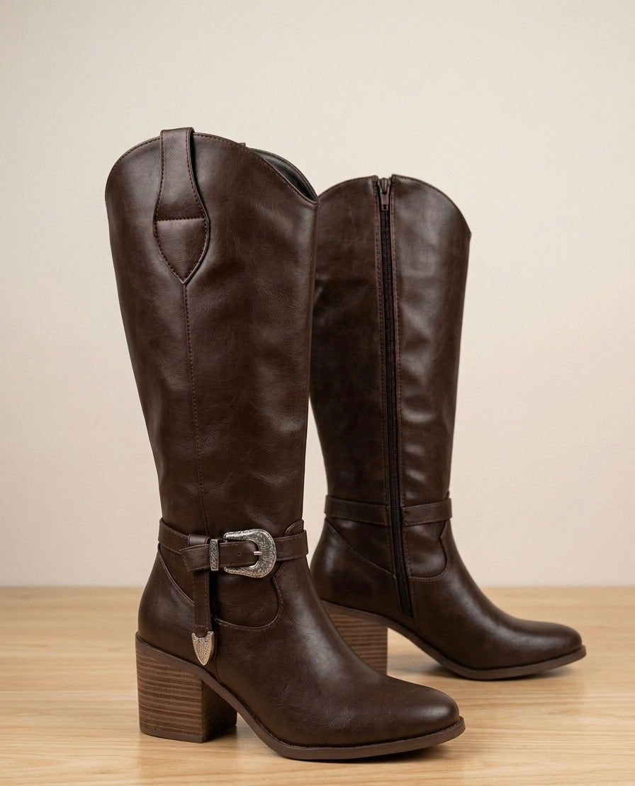 9865L Bota Vaquera con Hebilla tacón 7 cm