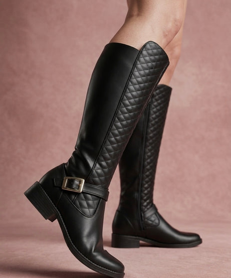 552L Bota de piso con hebilla, color negra ￼