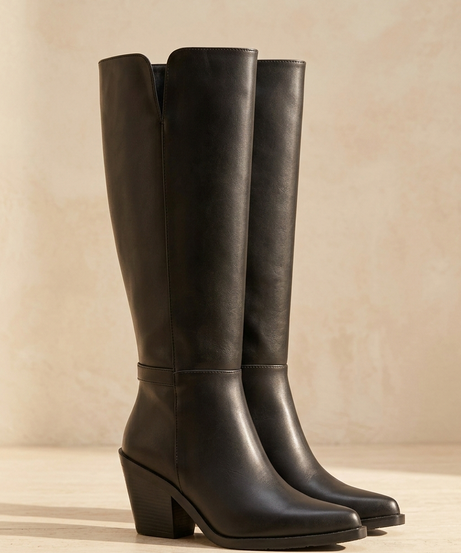408A Bota Chamorro ancho Clásica larga Negra tacón 8 cm