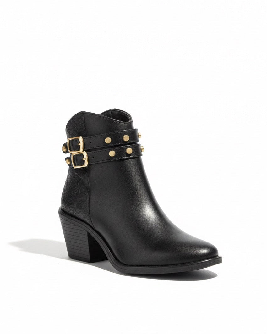 1714L BOTÍN HEBILLA FLORES NEGRO