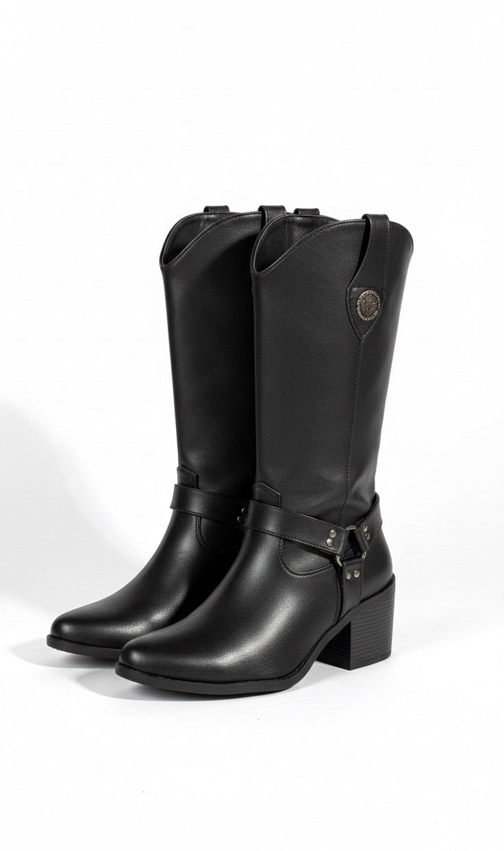 Bota Hebilla 9862 Negro tacón 6 cm